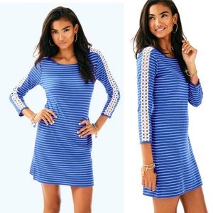 Lilly Pulitzer Marlowe Modal Crochet Sleeve Dress Beckon Blue Breeze Stripe XL